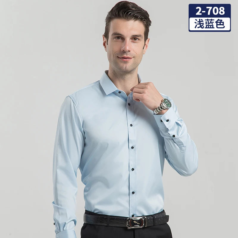 Men's long-sleeved shirt for business casual wear in spring, summer and autumn. Pure color, simple design, trendy and versatile. 3 S803caa096b6a48019ba5193bb4888edbb Swag N Slay LTD