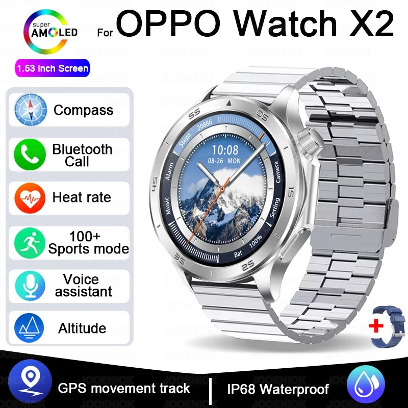 For OPPO Watch X Smart Watch Men High-end Business Men Bluetooth Call IP68 Waterproof Fitness Tracker Smartwatch Man 2025 New 68Silver steel S80760a142e00464f815a1dbe903321a50 Swag N Slay LTD