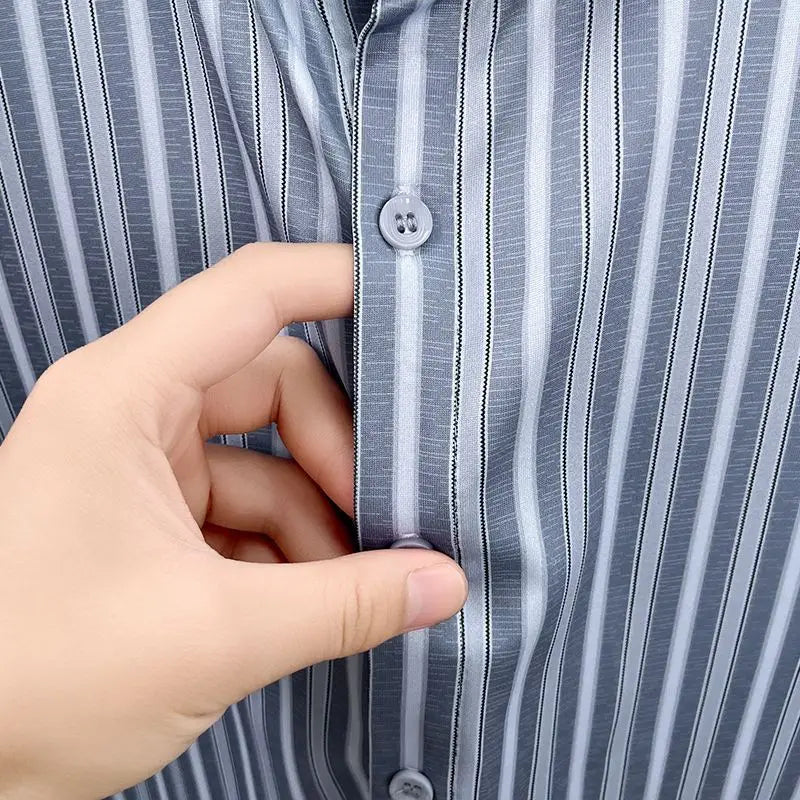 Summer Non Ironing Shirt Men's Striped Ice Silk Button Causal Business Tshirts Thin Quick Drying Flip Collar Short Sleeve Shirt S8219d31c83c341fdbf01f7db4d208eeaL Swag N Slay LTD