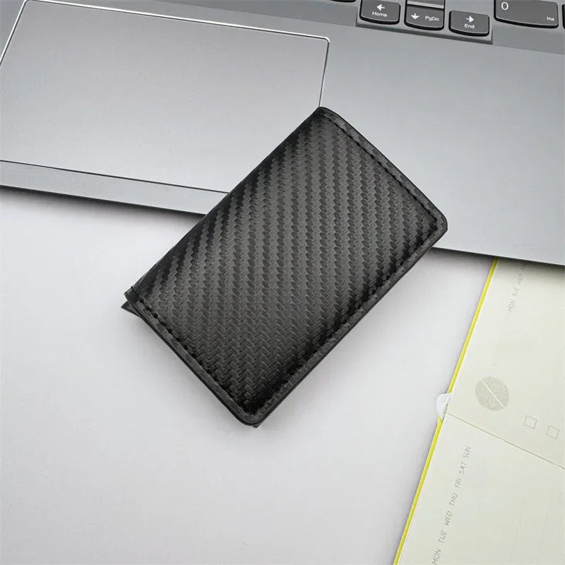 Men and women Minimalist RFID Blocking Wallet-Automatic Pop-up Metal Credit Card Holder,Zipper Coin Purse Business Card Wallet Carbon Fiber black S84ddadd996164cd4a73abced19442502F Swag N Slay LTD