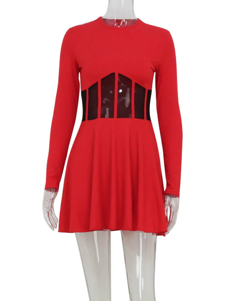 CNYISHE Women Dresses Mesh Patchwork Sheer Long Sleeve Sexy Club Fashion O Neck A-line Sheath Bodycon Female Vestidos Robes S855f8339c7774df9ac2a0842b309e441H Swag N Slay LTD