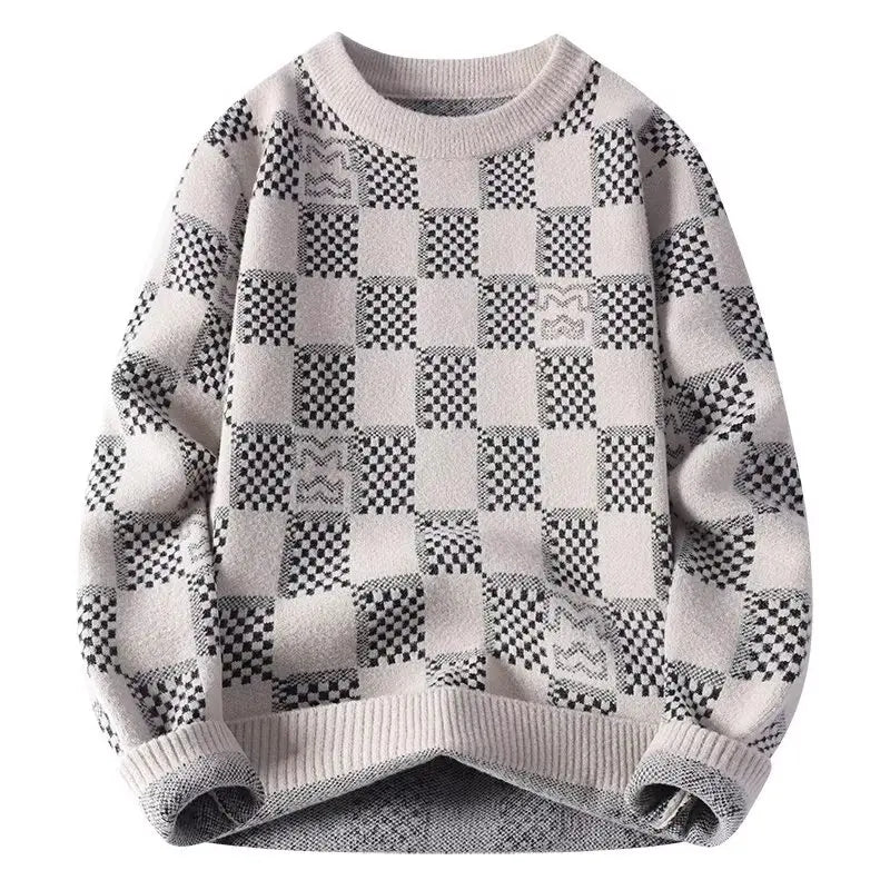 Checkered sweater for men's autumn and winter new fashion brand jacquard knitted sweater with half high collar and bottom layer VJ-9062baihui S88ed1db2e26244c9931804339973ec44z Swag N Slay LTD