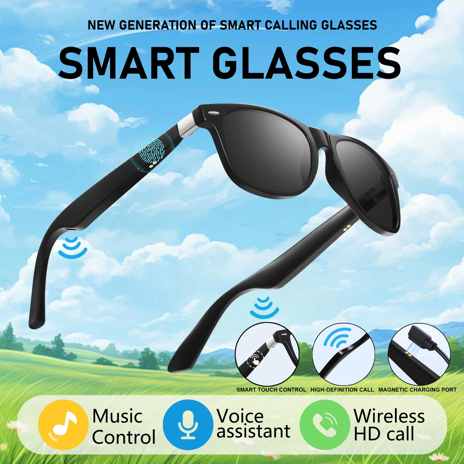2025 new AI Bluetooth audio Smart Glasses Smart Touch Voice Assistant 100+ language translation music playback Men and women Sunglasses S89668fe90e6d48f6924f72bba5ccf19aq Swag N Slay LTD
