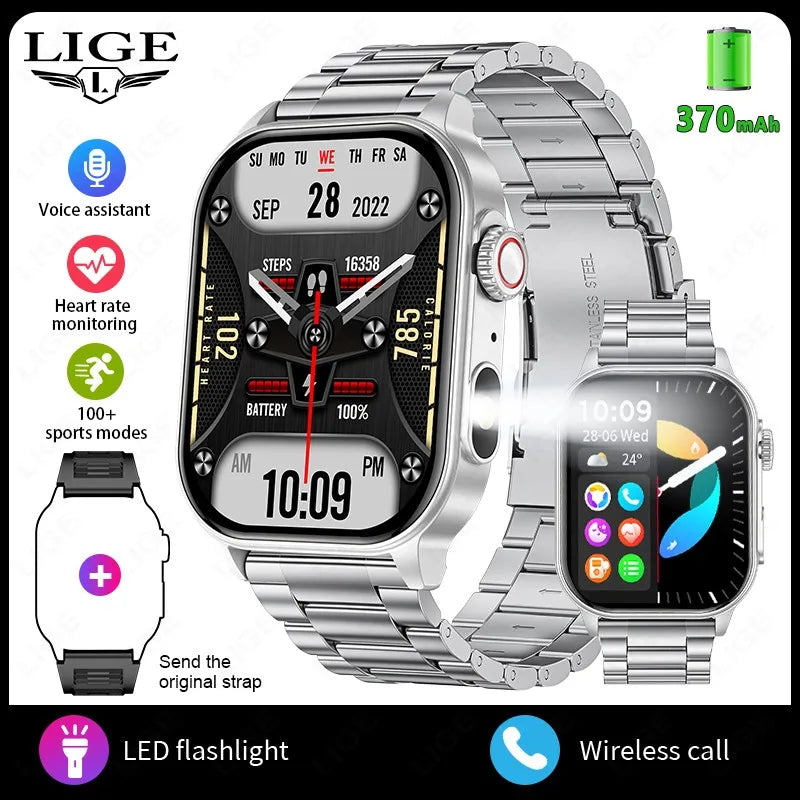 LIGE Smart Watch For Men Women 2.01" HD Display Health Monitor Sports Fitness Watches AI Voice Bluetooth Call Man Smartwatch New Silver steel S8d79ac46add9403ebf23564fba3c3debw Swag N Slay LTD