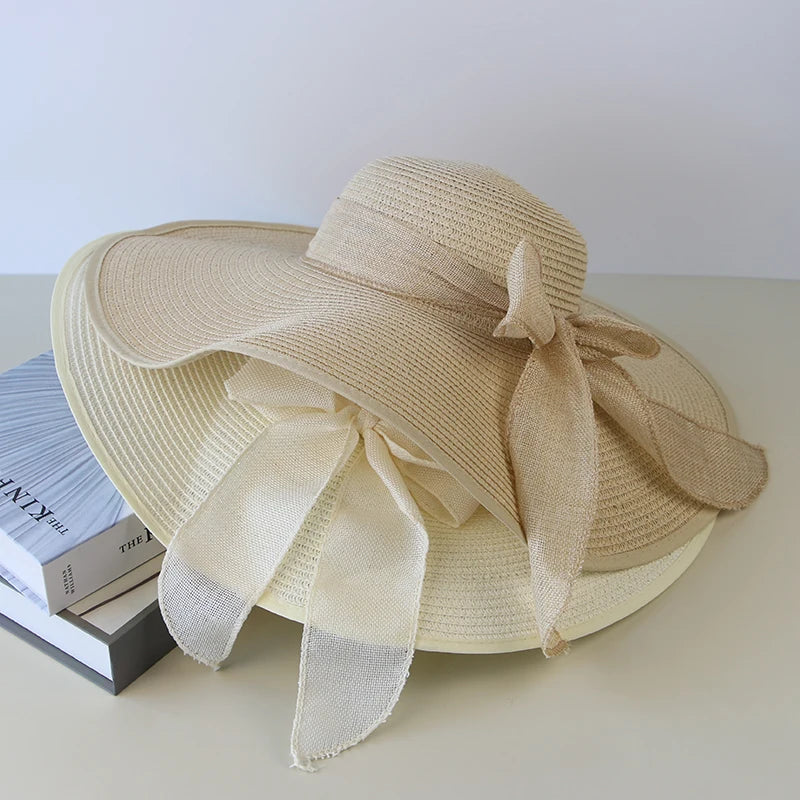 Women Bowknot Straw Hat Summer Beach Travel Large Brim Floppy Panama Hats For Ladies Foldable UV Protection Sunscreen Cap S913ae04941c142a2b14eff4214d7f7e9y Swag N Slay LTD