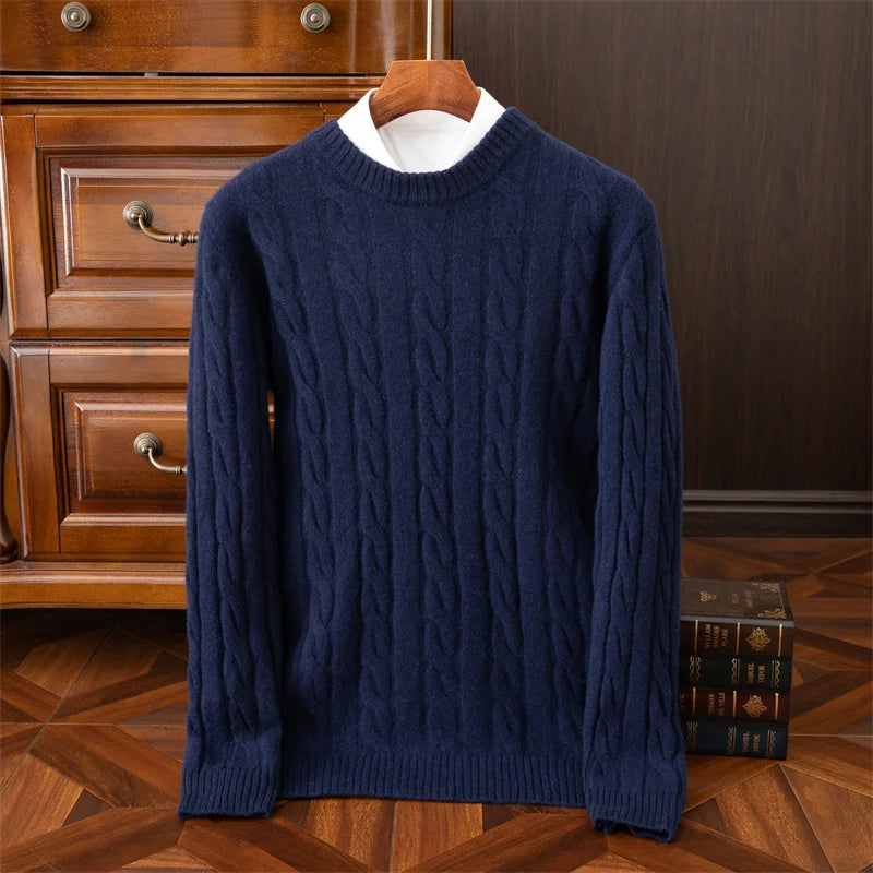 Autumn and winter new wool sweater men's round collar pure color pullover jacquard thick sweater loose cashmere sweater Blue S9187f96df9f44415a5ccd807133f123bT Swag N Slay LTD