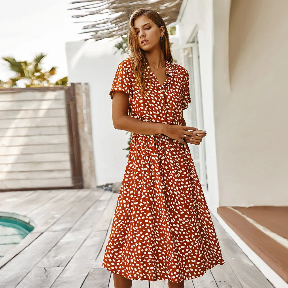 Vintage Floral Print Dress Women Boho Short Sleeve Long Dress Turn Down Collar Casual Waistband Shirt Dresses Robe 2021 Summer Orange S9216e1cfce534a36ab523738e83aa1a3f Swag N Slay LTD