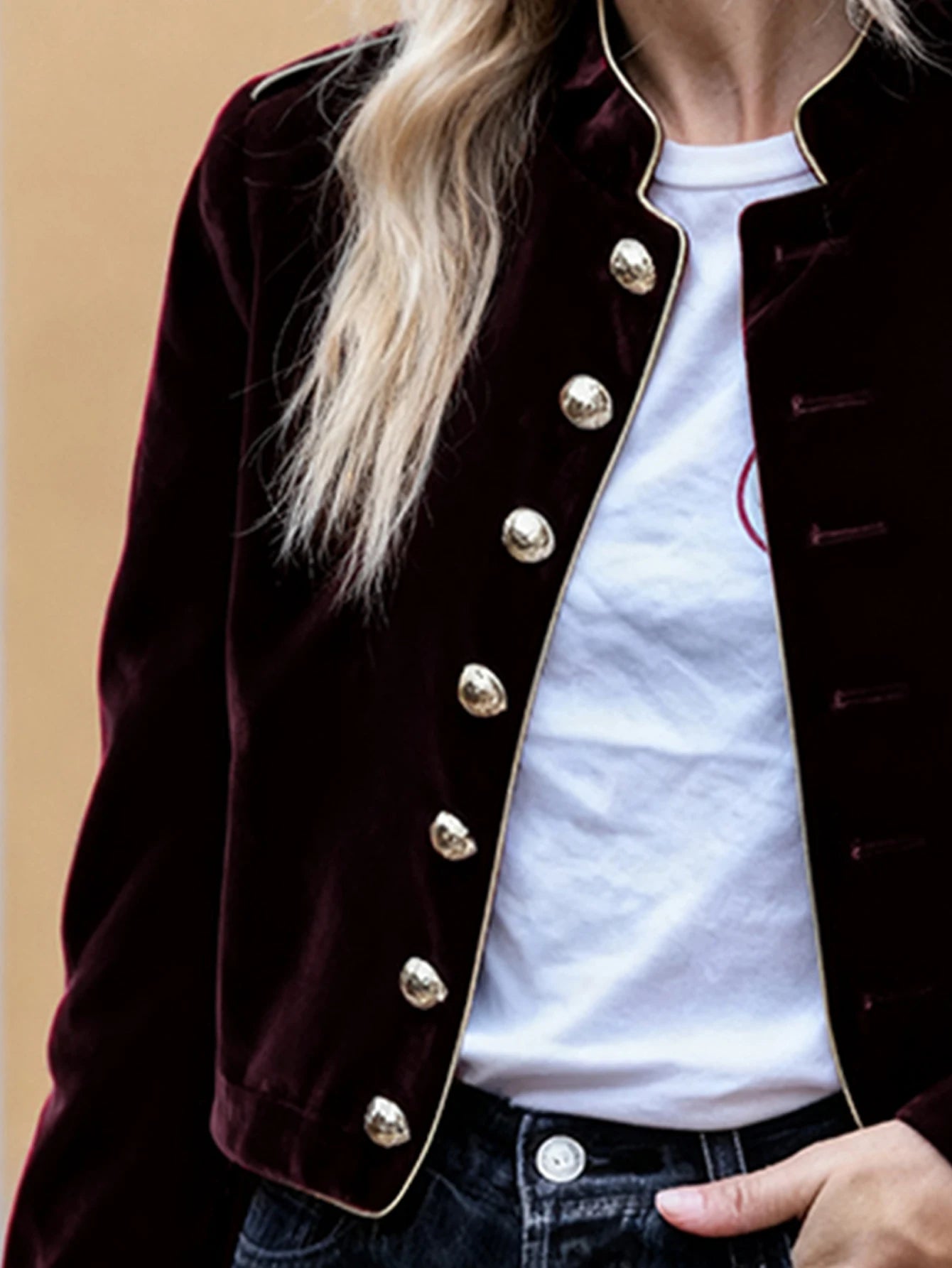 Modigirl Women's Velvet Wine Red Jackets 2025 Autumn Winter Coat Long Sleeves Stand Collar Buttoned Casual Outerwear for Woman S96d09f98cd7b4621a820127dfb027a550 Swag N Slay LTD