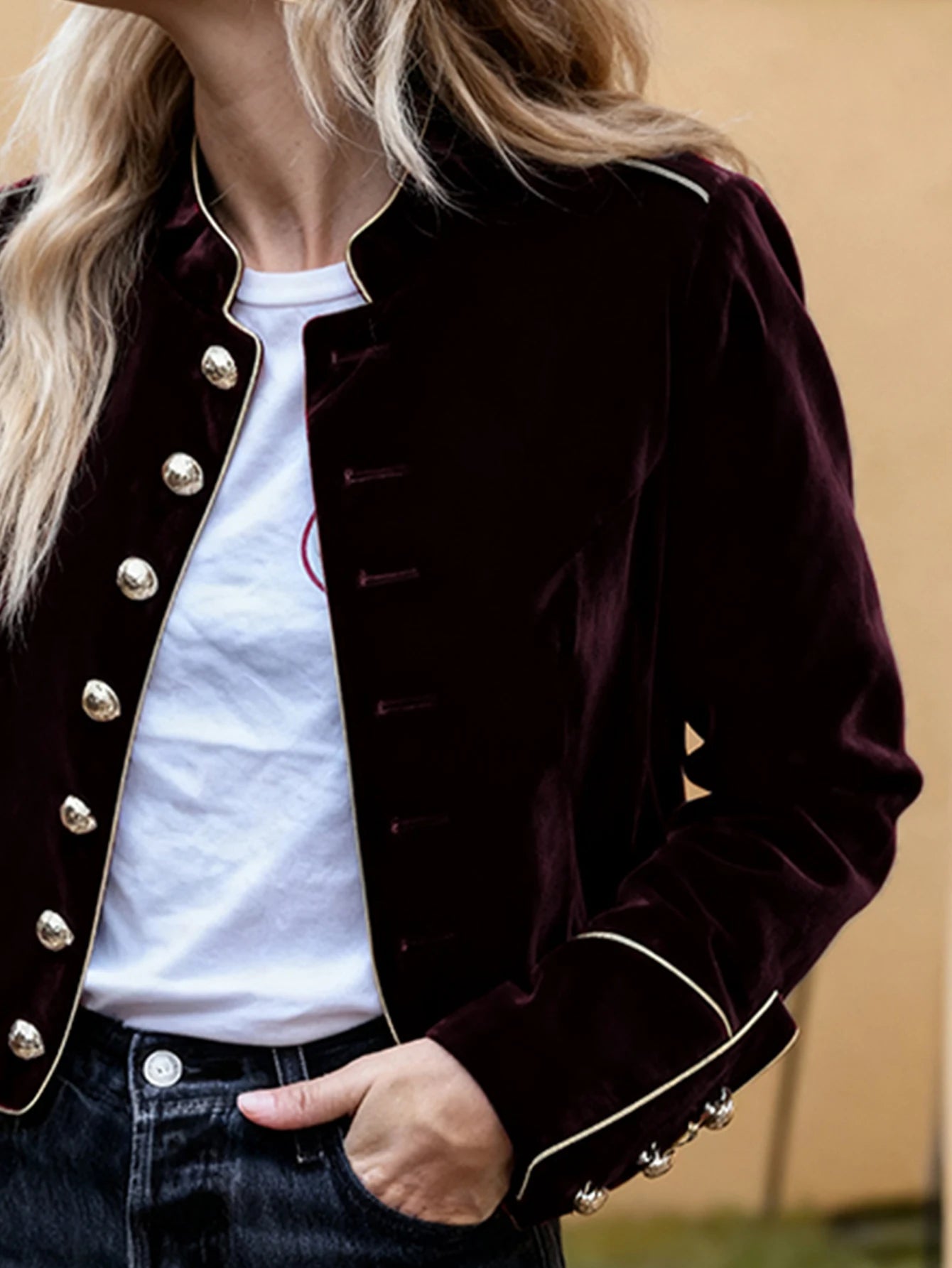 Modigirl Women's Velvet Wine Red Jackets 2025 Autumn Winter Coat Long Sleeves Stand Collar Buttoned Casual Outerwear for Woman S9716299f453546a28c642fd409b96d78T Swag N Slay LTD