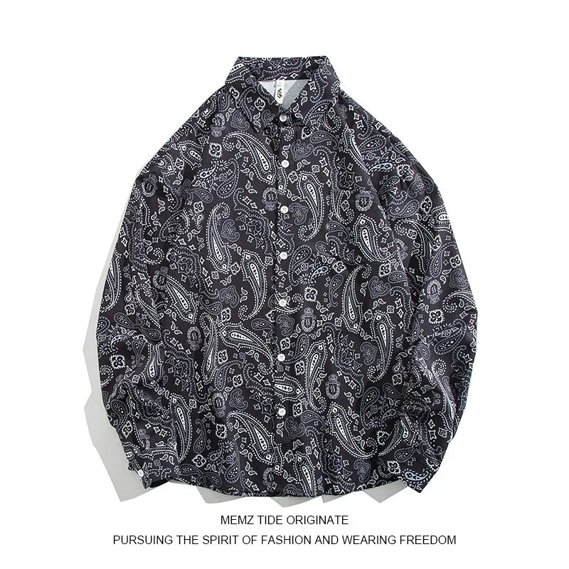 Memz Trendy Long Sve Loose Fit Collared irt for Men with Texture Embroidery Hong Kong Sle Versatile Faionable irt Black S986c74f4abda43e69e3dcf69329f3b40u Swag N Slay LTD
