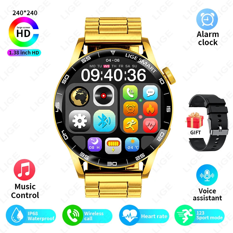 New LIGE Smart Watch Wireless Call Weather Forecast Magnetic Charging Waterproof Music Control Men smart watch For Android IOS Gold steel strip S9fffcb3358714e52987b8a039f1c8bbew Swag N Slay LTD