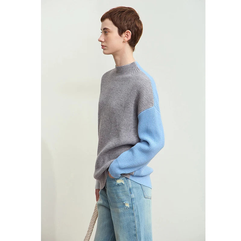 AMII Women's Turtleneck Sweater 2025 Winter Loose Casual Top Minimalist Morandi Color Patchwork Design Knitted Jumper 12444057 Gray Sa05126329bd9467d8c1c51a2ce6d0ab3E Swag N Slay LTD