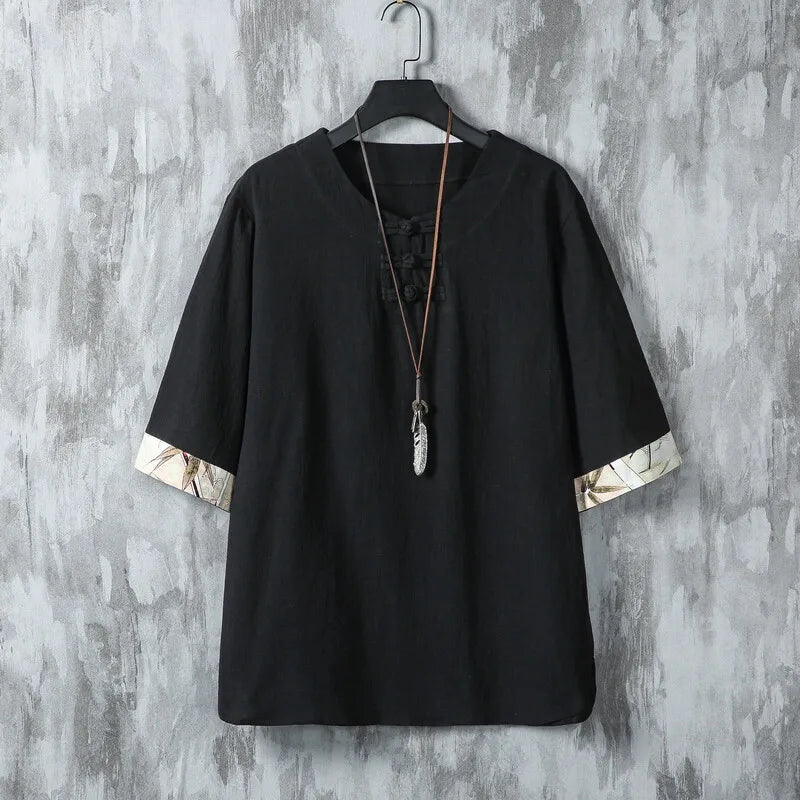 Summer New style High Quality Men's Shirt Chinese Style spring Solid Color Mid Sleeve linen cotton Shirt Top male M-4XL black Sa339a94440094241b1e50dd61381c1b6Q Swag N Slay LTD