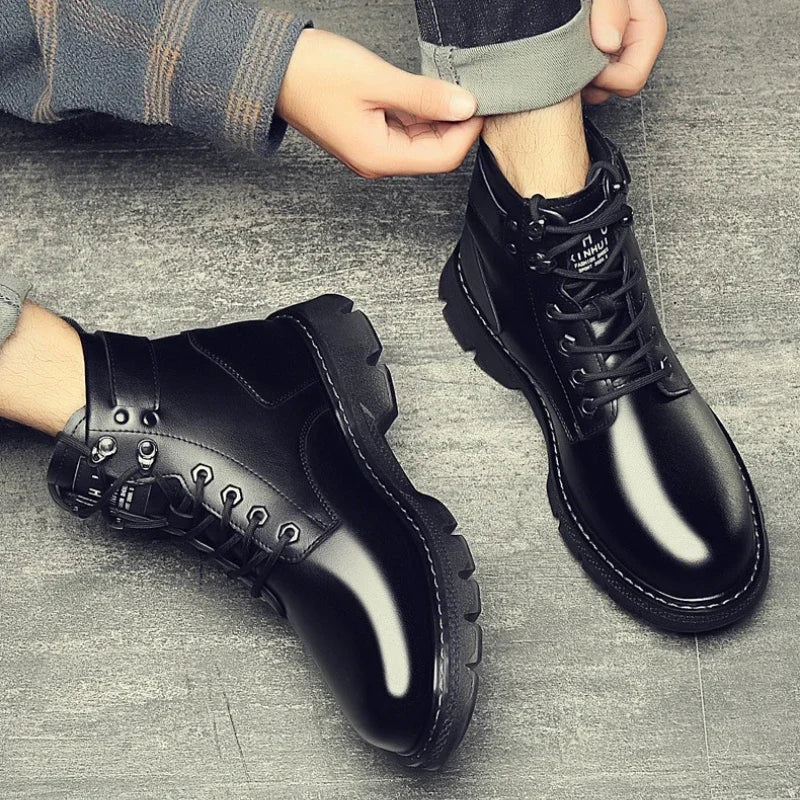 Ankle Boots for Man PU Leather Men's Sports Shoes Autumn Winter Comf High-top Timberland Boot Casual Outdoor Men Motorcycle Boot Sa4d1f4afcac24eef81d312a015719cc69 Swag N Slay LTD