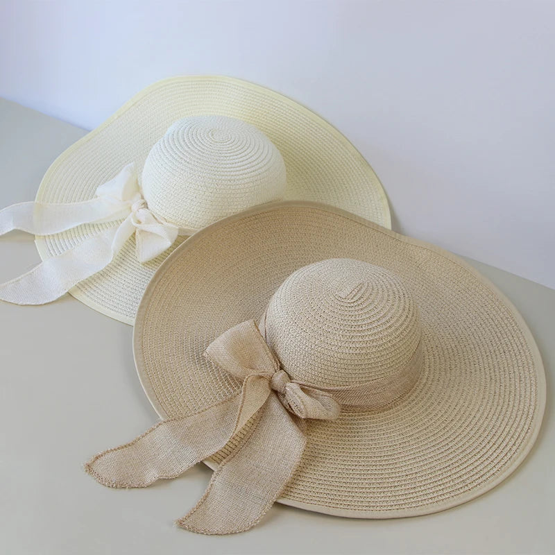 Women Bowknot Straw Hat Summer Beach Travel Large Brim Floppy Panama Hats For Ladies Foldable UV Protection Sunscreen Cap Sa6e622f8b81b42039e25ed2e2c8add3fZ Swag N Slay LTD