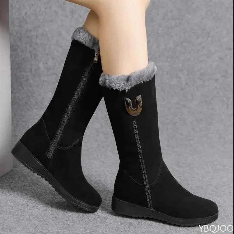 Winter versatile snow boots women's thick fashionable women's boots anti slip warm leisure comfortable side zipper cotton boots black Sa987fd5e4ed94b468c2cde5229218c2al Swag N Slay LTD
