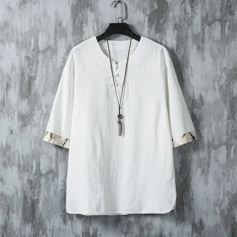 Summer New style High Quality Men's Shirt Chinese Style spring Solid Color Mid Sleeve linen cotton Shirt Top male M-4XL Saa609907b18d4d27987e49c6454339a9B Swag N Slay LTD