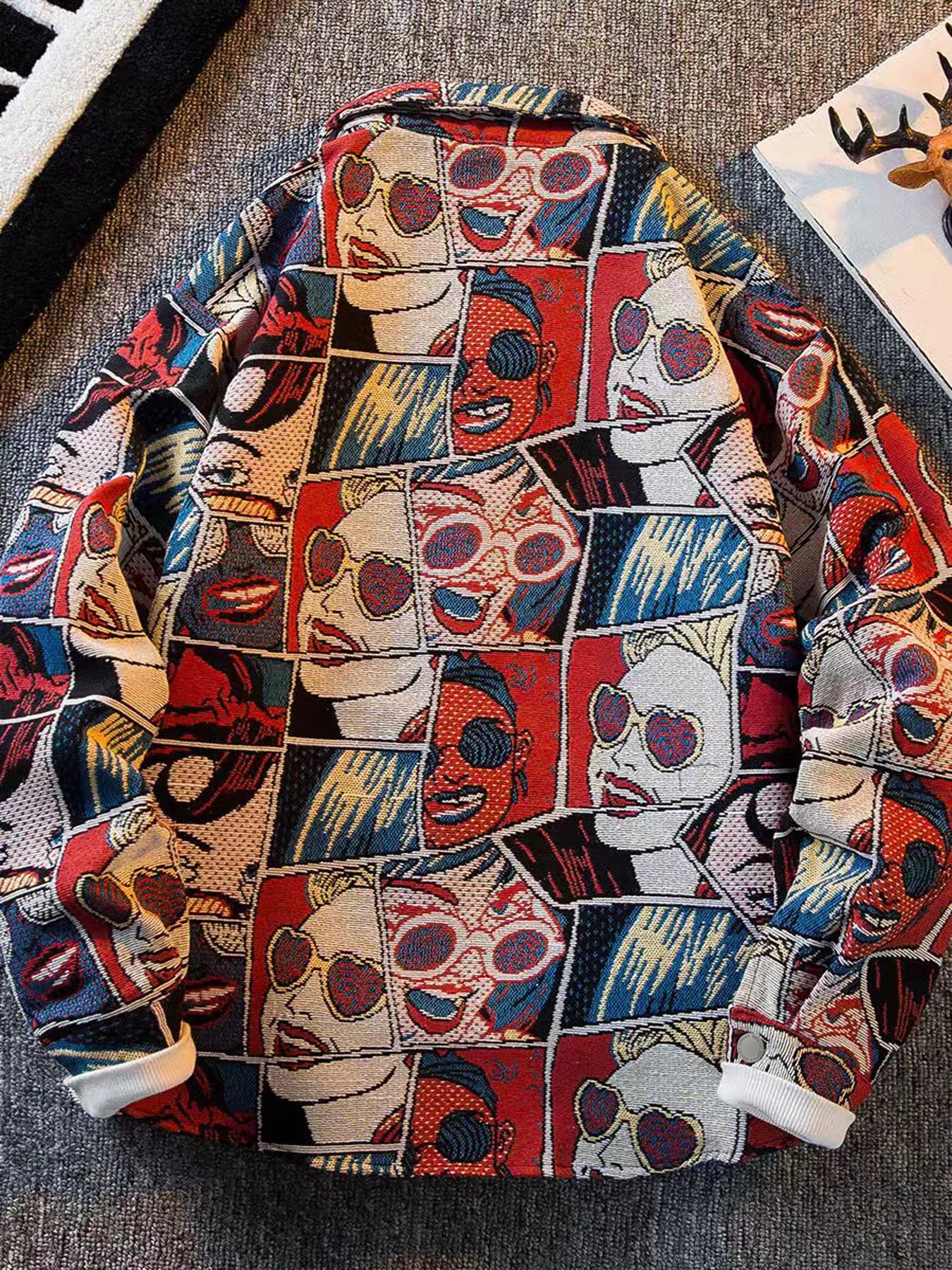 Spring and autumn trendy rugged stylish workwear jacket for men, American design, retro fun cartoon comic print jacket Saaf299b500ef48cb933f7fbec1483c40O Swag N Slay LTD