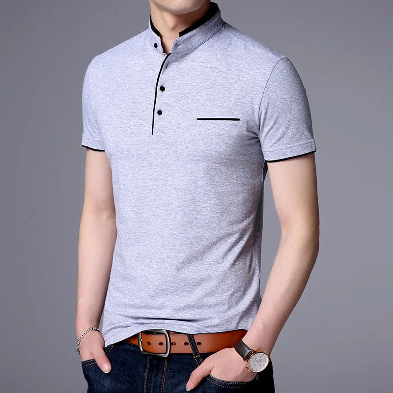 2025 New Fashion Brand Polo Shirt Men's Summer Mandarin Collar Slim Fit Solid Color Button Breathable Polos Casual Men Clothing GRAY Sab2dd962cf3f4e11a00d0410bb1e8417s Swag N Slay LTD