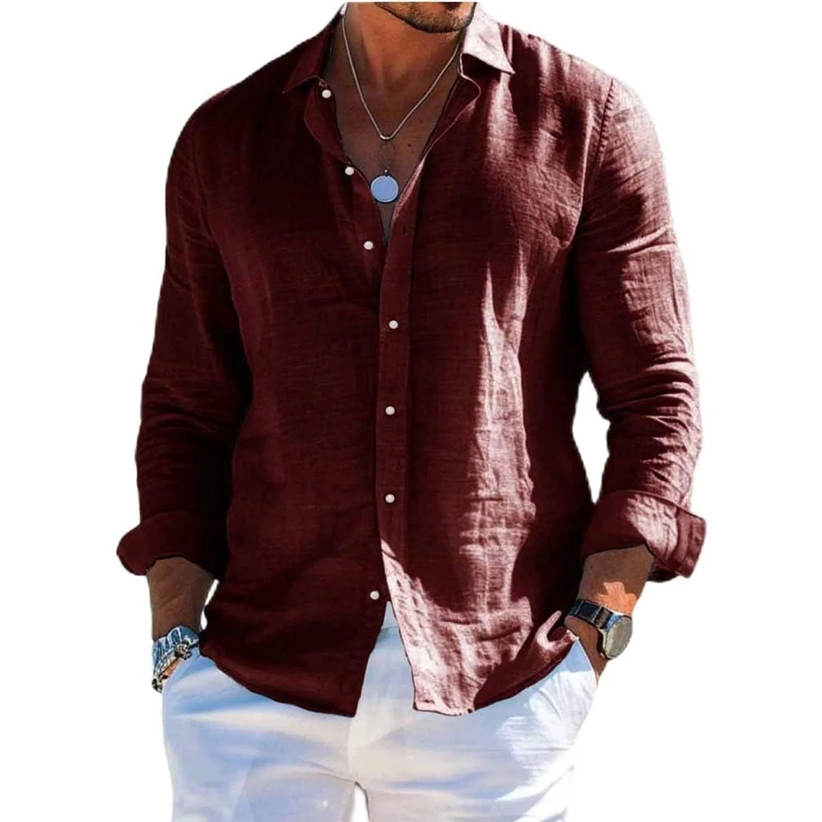 Men's tops long sleeve new style shirt cotton linen cool solid color loose lapel casual beach style cardigan spring and summer I Sabb10dffe7ba42c49953edbd6ed55ec3R Swag N Slay LTD