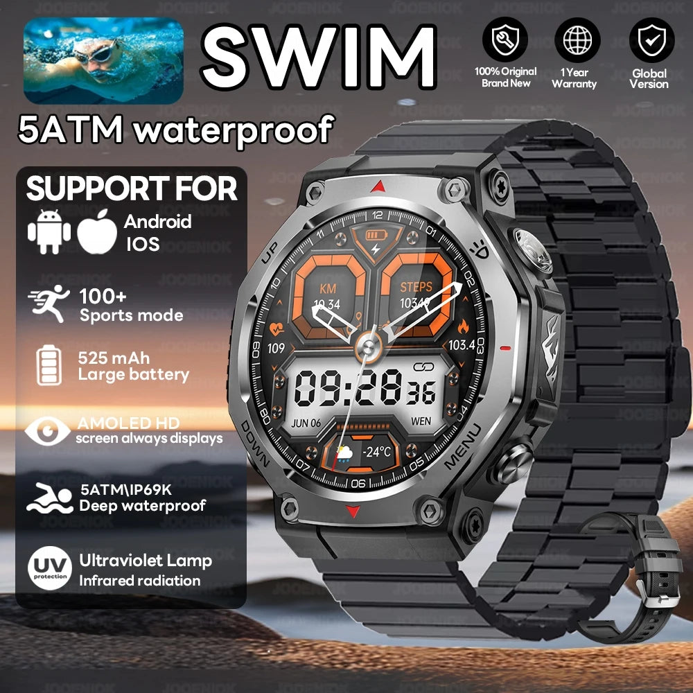 2026 New T-Rex 3 Military Outdoor Smart Watch Men 1.43-inch AMOLED Display 10ATM Waterproof 525mAh Battery GPS Smartwatch Man 68Black steel Sad8ae3d91b9d46c59d4c404c930b1541J Swag N Slay LTD