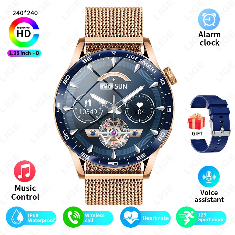 New LIGE Smart Watch Wireless Call Weather Forecast Magnetic Charging Waterproof Music Control Men smart watch For Android IOS Rose gold Mesh Saf0d1995ad0244448af77c6d22a93a0eH Swag N Slay LTD