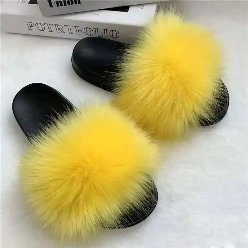 Summer Faux Fur Slippers Women Indoor Furry Fur Slides Female Plush Flip Flops Flats Sandals Casual Fluffy Slipper House Shoes Yellow Sb0da7e6d701b444f9ef86dfc24ff1ca8m Swag N Slay LTD