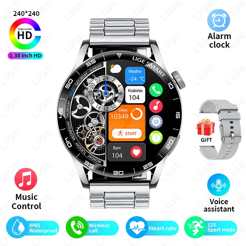 New LIGE Smart Watch Wireless Call Weather Forecast Magnetic Charging Waterproof Music Control Men smart watch For Android IOS Silver steel strip Sb1181f4fa87443d29fe98cffd86d4553K Swag N Slay LTD