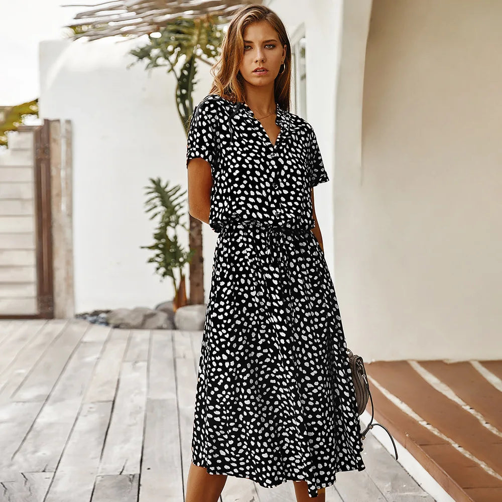 Vintage Floral Print Dress Women Boho Short Sleeve Long Dress Turn Down Collar Casual Waistband Shirt Dresses Robe 2021 Summer black Sb2221c4c2daa46ec8098fbb3ec12c931p Swag N Slay LTD
