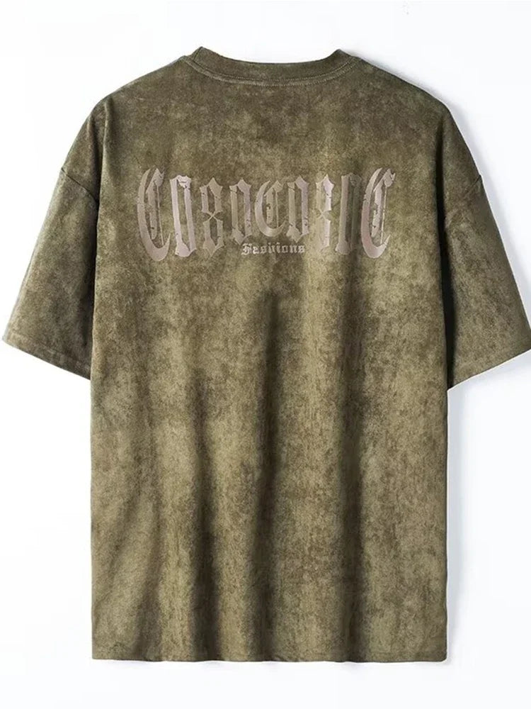Summer Y2K Vintage Goth Letter Printed Suede T Shirts For Men New Hip Hop Fashion T-Shirt Streetwear Oversized Tee Tops Clothes green Sb25c984f9ea84ba29af193b9701dd4dfE Swag N Slay LTD