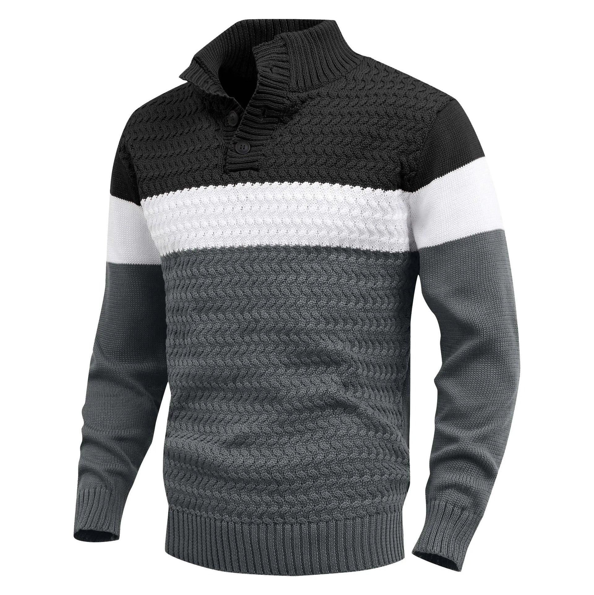 Men's Tri-Button Pullover Sweater Mock Neck Lightweight Casual Fashion Knitted Henley Sweater BlackWhiteGray Sb2a5cdef176443edb24b1f776ee1f3541 Swag N Slay LTD