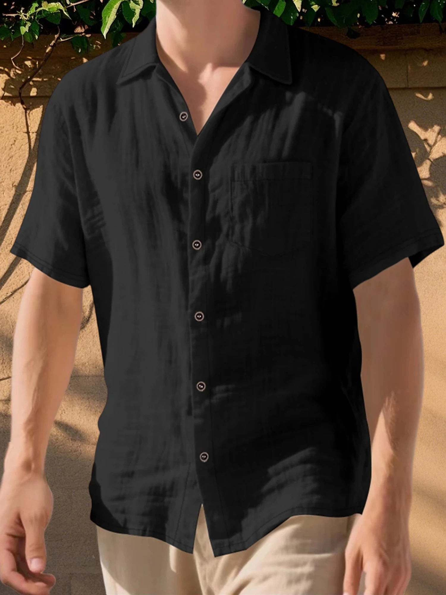 Men s Lightweight Linen Short Sleeve Button-Down Shirt Casual Solid Color Breathable Summer Tops Loose Fit Lapel Collar Sb2b83c2ecb3c4907a71f0db99368c8e2g Swag N Slay LTD