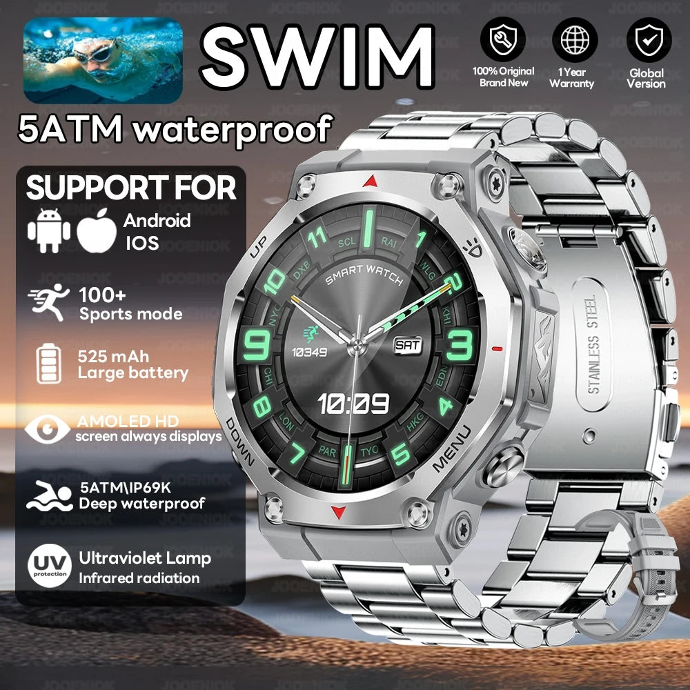 2026 New T-Rex 3 Military Outdoor Smart Watch Men 1.43-inch AMOLED Display 10ATM Waterproof 525mAh Battery GPS Smartwatch Man Silver steel Sb2fcfd6c0bce4a1a8bd31ac805e8db06C Swag N Slay LTD