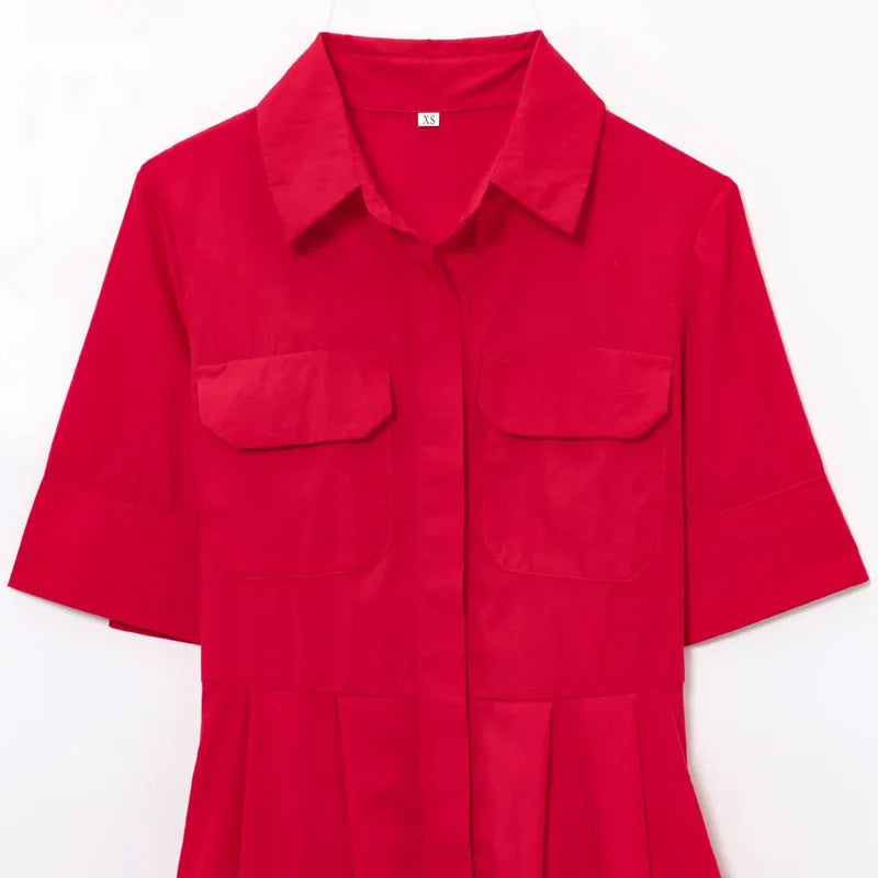 HXAO Red Women's Dress 2025 Short Sleeve Shirt Long Dresses For Woman Pleated Midi Casual Dresses Collared Holiday Dresses 088 Sb59a2996e3284103a5907743908b410cL Swag N Slay LTD