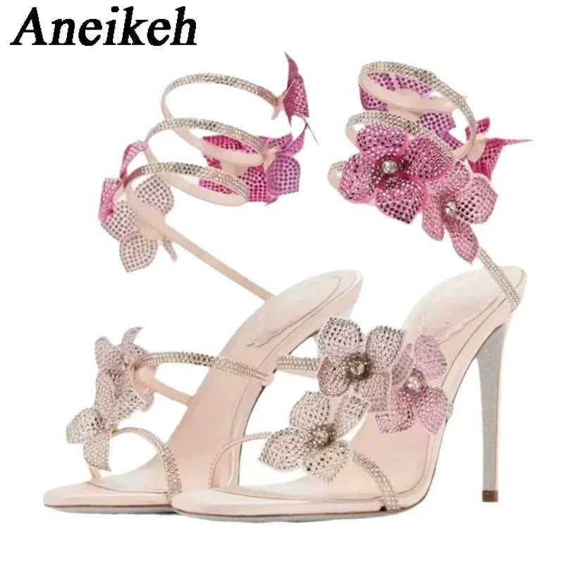 Aneikeh Sexy CRYSTAL Flower Narrow Band Ankle Strap Sandals Woman Thin High Heels Street Style Pole Dancing Ladies Shoes Sbc106de531664d5cbbc71e0ea2f7ff09X Swag N Slay LTD