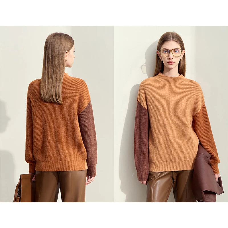 AMII Women's Turtleneck Sweater 2025 Winter Loose Casual Top Minimalist Morandi Color Patchwork Design Knitted Jumper 12444057 Red Camel Sbd7693c1489449cda8c837e8eb564d15T Swag N Slay LTD
