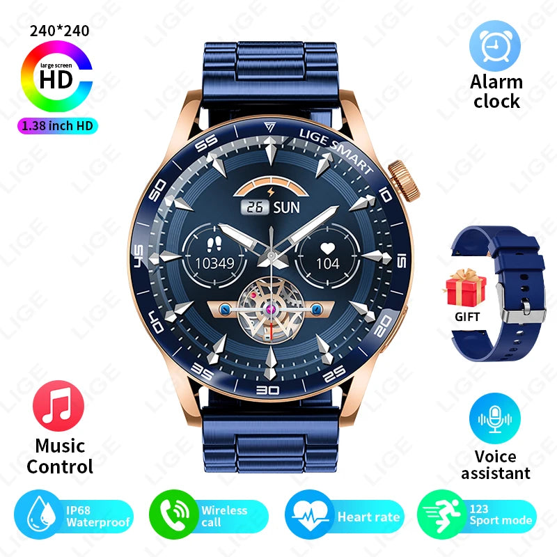 New LIGE Smart Watch Wireless Call Weather Forecast Magnetic Charging Waterproof Music Control Men smart watch For Android IOS Blue steel strip Sbf7d04d0ff75436997f3d3f3403d286c7 Swag N Slay LTD