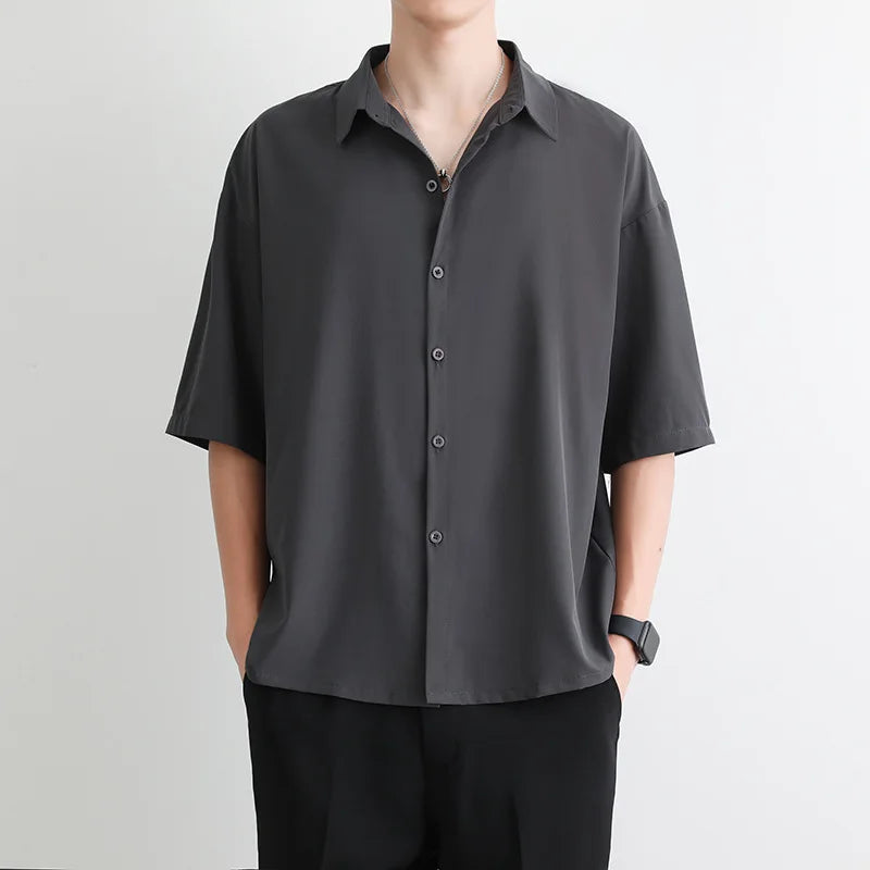 1pcs Summer Thin Men Short Sleeve Shirt Man Ice Silk Loose Style Shirt Male Fashion Casual Lapel Button-down Shirt Men Top S-3XL Grey Pack of 1 Sc14aac58ddbf4e74a0575c9e01ff44337 Swag N Slay LTD