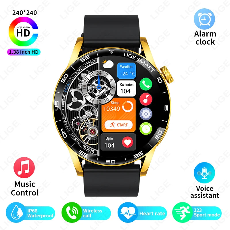New LIGE Smart Watch Wireless Call Weather Forecast Magnetic Charging Waterproof Music Control Men smart watch For Android IOS Black Gold Sc1713f8ba46040a6b14369ddd6069c48L Swag N Slay LTD
