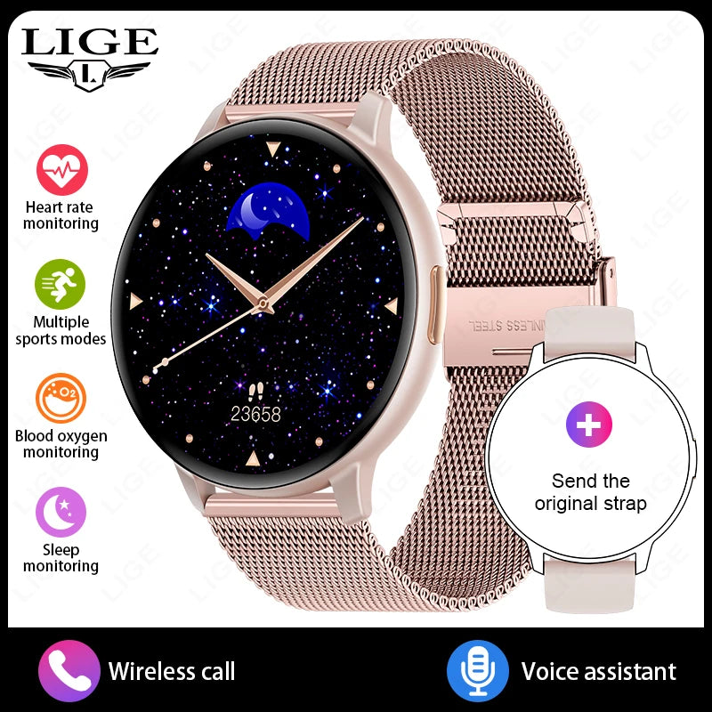 New Smart Watch Women Men Bluetooth Call Heart Rate Health Monitor 1.38'' Screen Fashion Sport Ladies Smartwatch For Android IOS mesh belt pink Sc2162d79fe0f4a9aab1d36d84c241f0fM Swag N Slay LTD