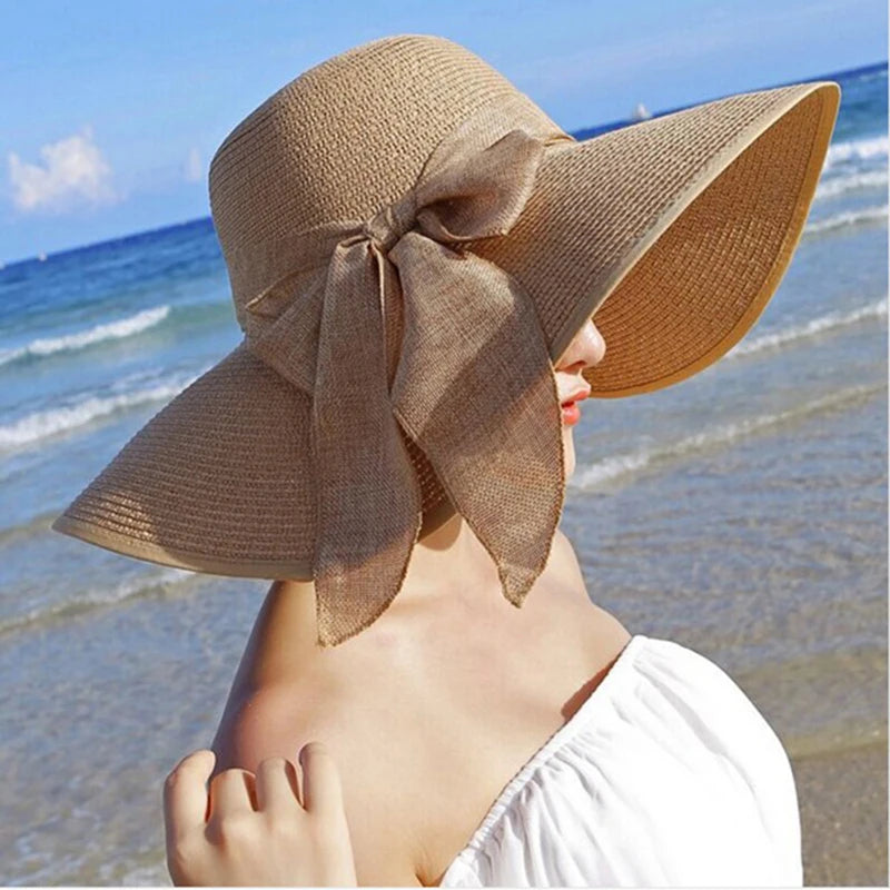 Women Bowknot Straw Hat Summer Beach Travel Large Brim Floppy Panama Hats For Ladies Foldable UV Protection Sunscreen Cap Sc2d31d6c279d42b5ba666e115ec4b587d Swag N Slay LTD