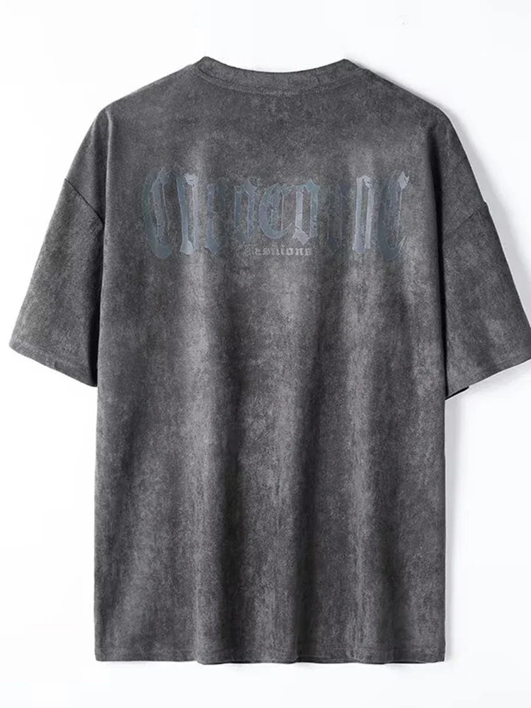 Summer Y2K Vintage Goth Letter Printed Suede T Shirts For Men New Hip Hop Fashion T-Shirt Streetwear Oversized Tee Tops Clothes Dark Grey Sc6a0311bee2646cb83d6d2f5961e778bu Swag N Slay LTD