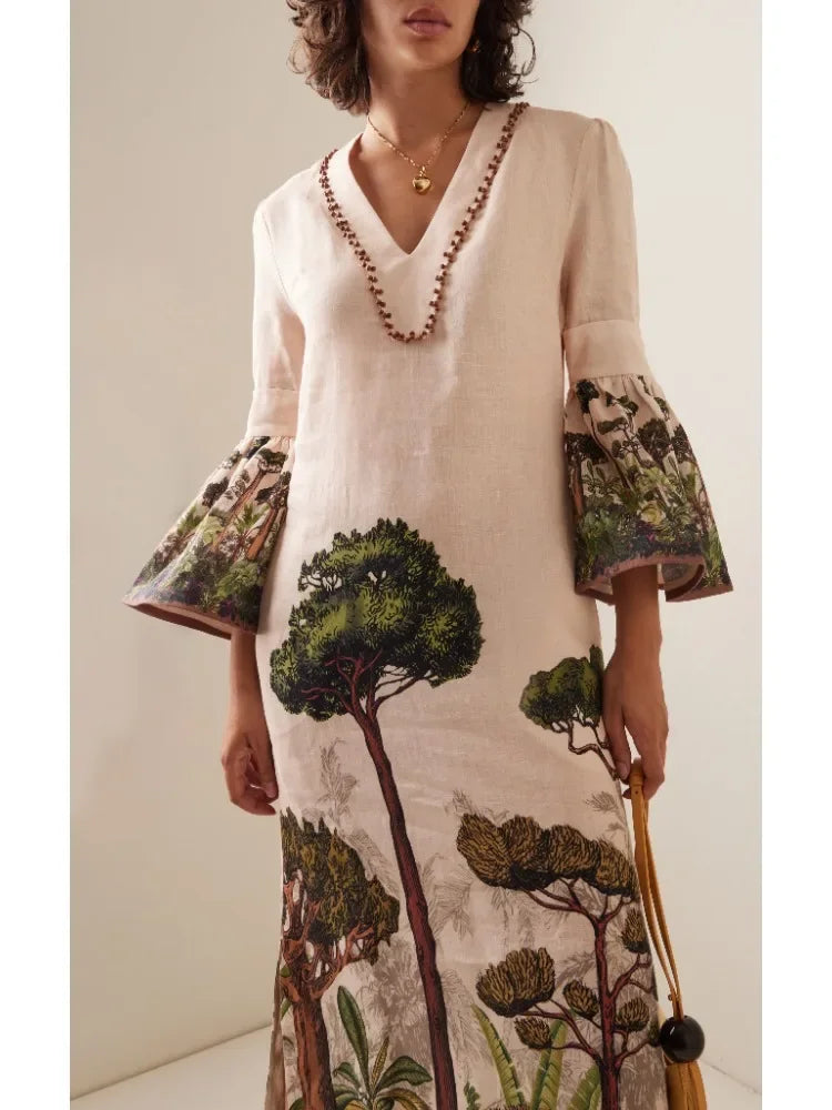 Women's Light Pink Tropical Print V Neck Bell Sleeve Slit Maxi Dress 2026 Spring and Summer Casual Boho Vacation Dresses Sc6c136af3f024986b029b5f0d0c8e3f99 Swag N Slay LTD