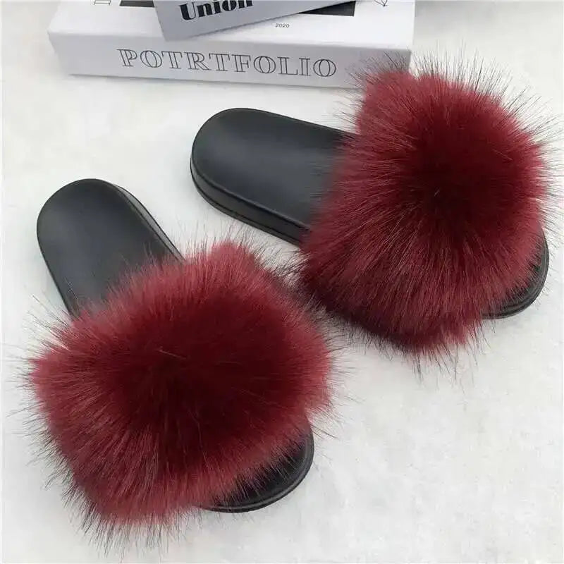 Summer Faux Fur Slippers Women Indoor Furry Fur Slides Female Plush Flip Flops Flats Sandals Casual Fluffy Slipper House Shoes Wine Red Sc6d43aec8401473ea1ca9f6247e64e818 Swag N Slay LTD