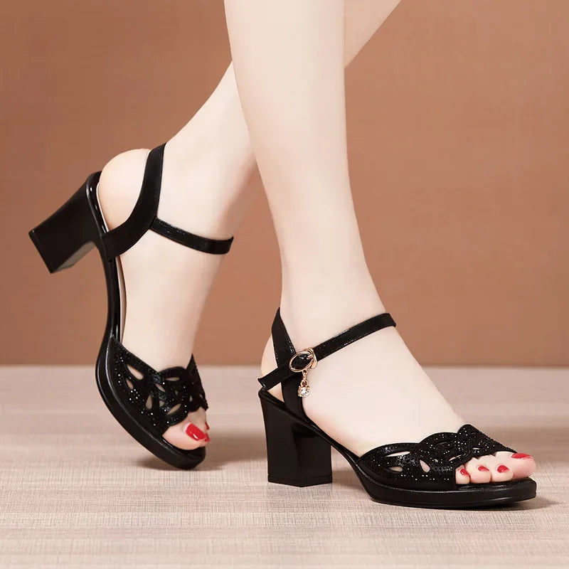 Small Size 32-43 Elegant Rhinestone Black Office Work Mom Shoes Women's Platform Sandals 2026 Summer Med Block Heels Sandals Sc8f33235e7cd403cb4182a94eab73da73 Swag N Slay LTD