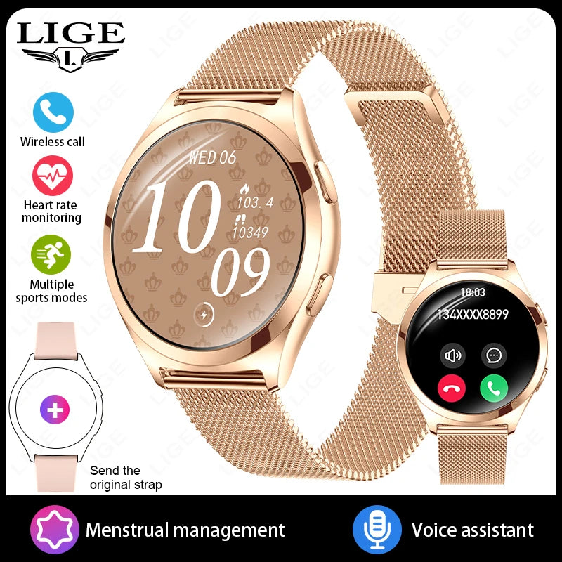 LIGE New 1.27'' HD Screen Smart Watch Women IP68 Waterproof Bluetooth Call Bracelet Sports Health Monitor Ladies Smartwatch 2025 mesh belt gold Sca538cb3609e41259f1578dc871038faP Swag N Slay LTD