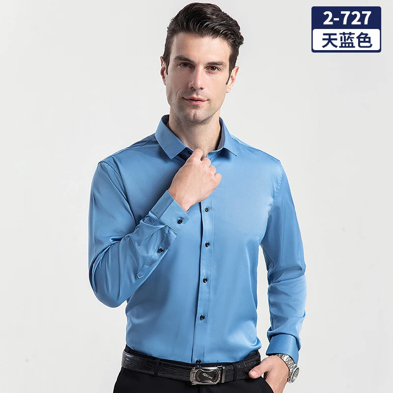 Men's long-sleeved shirt for business casual wear in spring, summer and autumn. Pure color, simple design, trendy and versatile. 10 Sca979c5a51784c8b8574473deb60d4f6P Swag N Slay LTD