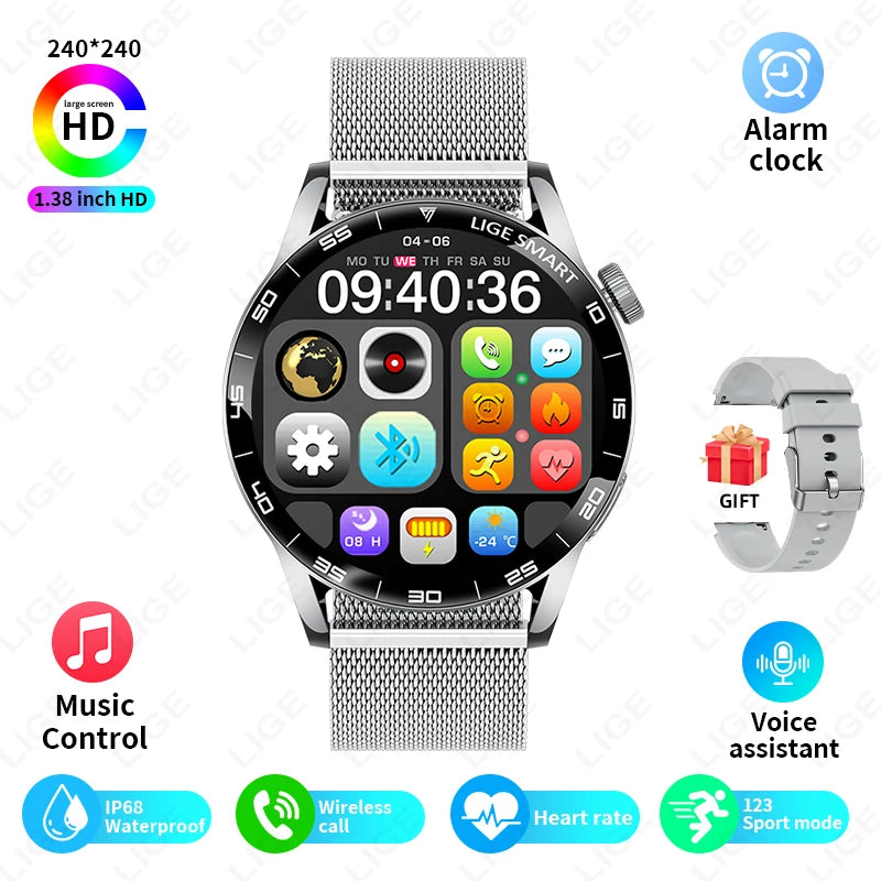 New LIGE Smart Watch Wireless Call Weather Forecast Magnetic Charging Waterproof Music Control Men smart watch For Android IOS Silver mesh belt Scbf2a9168a1948b8ab8a2eafaee73873N Swag N Slay LTD