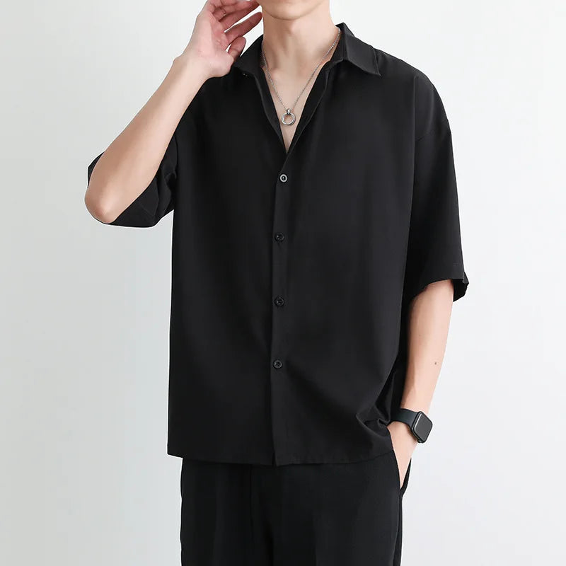 1pcs Summer Thin Men Short Sleeve Shirt Man Ice Silk Loose Style Shirt Male Fashion Casual Lapel Button-down Shirt Men Top S-3XL Black Pack of 1 Scd0ca2b37f6243dfbf72a07649770459r Swag N Slay LTD