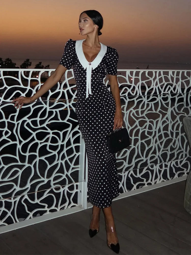 CNYISHE Dot Patchwork Hip Wrap Short Sleeve V Neck Elegant Women Dresses Sheath Fashion Sexy Club Bodycon Female Vestidos Robes Black Scd463b0ecc9d4b09b25ce87127d51e10R Swag N Slay LTD